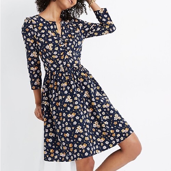 Madewell Dresses & Skirts - NWT Madewell Silk Shirred Keyhole Navy Floral Dress in Petal Party Print